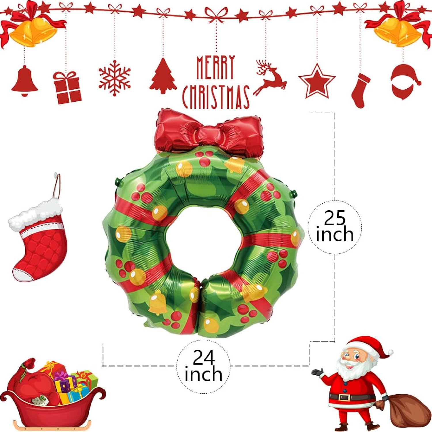 Bow Wreath Balloons Christmas Foil Balloons Xmas Garland Balloon For Christmas Themed Party Decoration Supplies Birthday Decoration Decor Ballons Arch Kits Party Balloon Set 3Pcs