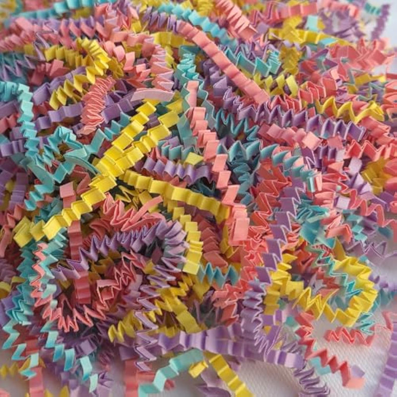 Shred Paper Filler (1/2Lb) Crinkle Cut Paper For Wrapping & Filling Gift Baskets And Gift Boxes - Macaron Color: Light Pink, Purple, Green And Yellow