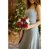 Artificial Bridesmaid Bouquets Set Of 4,Red Wedding Flower Bouquets Floral Bouquet Christmas Bridal Bouquets With Ribbon,Ceremony,Anniversary,7-Inch Diameter