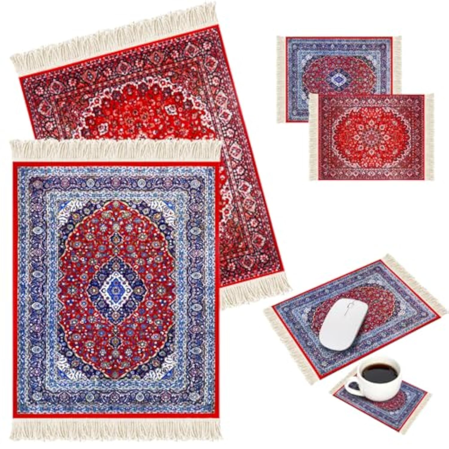 4 Pcs Vintage Mini Mouse Pad Coasters Oriental Mousepad Floral Style Funny Desk Mat Coasters Graduation Gift For Boho Doll House Rug With Anti Slip Rubber Base For Desk(Classic Style)