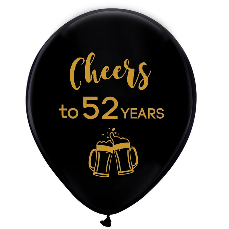 Black Cheers To 52 Years Latex Balloons, 12Inch (16Pcs) 52Th Birthday