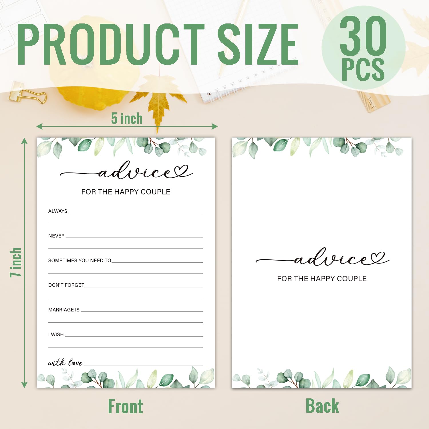 30 Pcs Bridal Shower Games Advice And Wishes Cards, Advice And Wishes For The Happy Couple, 30 Pcs Bridal Shower Cards For Newlyweds (Eucalyptus Botanical Style) -0018