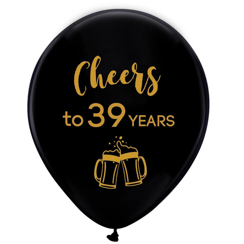 Black Cheers To 39 Years Latex Balloons, 12Inch (16Pcs) 39Th Birthday