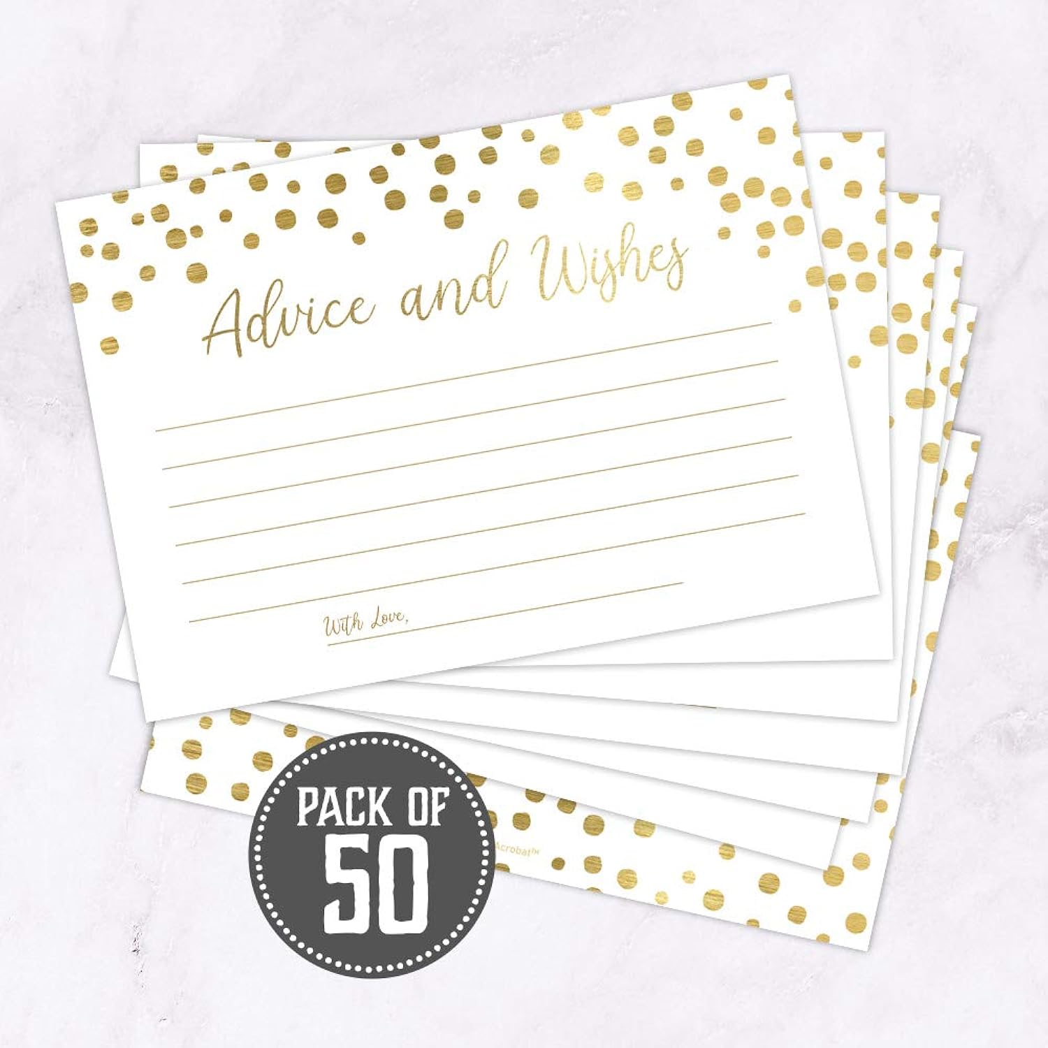 Set Of 50 Gold Advice And Wishes Cards, Perfect For The Bride And Groom, New Mr And Mrs, Baby Shower, Bridal Shower, Wedding Shower, Reception, Graduation Party, Retirement Party, Anniversary