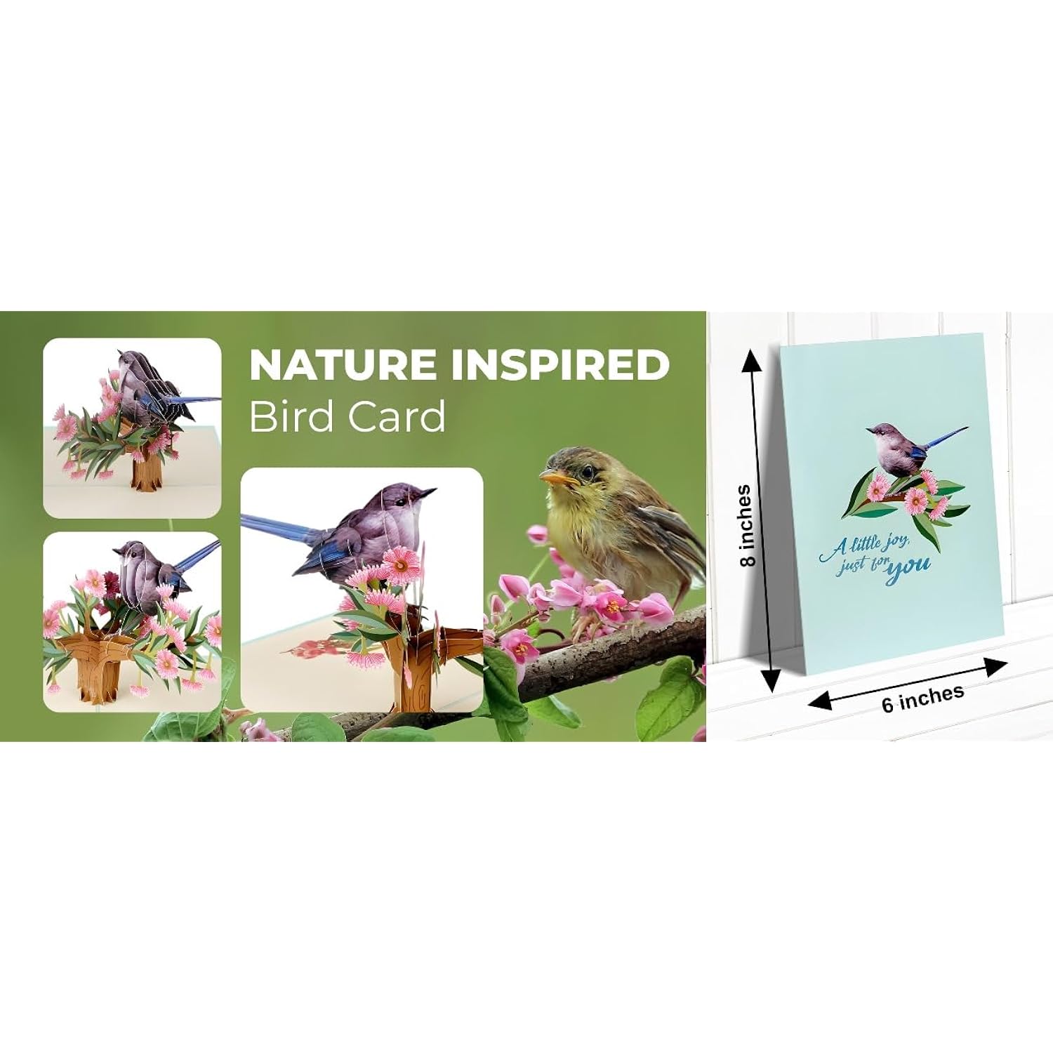 3D Bird Pop-Up Card – Blue Wren On Eucalyptus Blossoms, Nature-Inspired Greeting For Spring, Thinking Of You, Get Well, Or Any Occasion – 6" X 8" With Notecard & Envelope