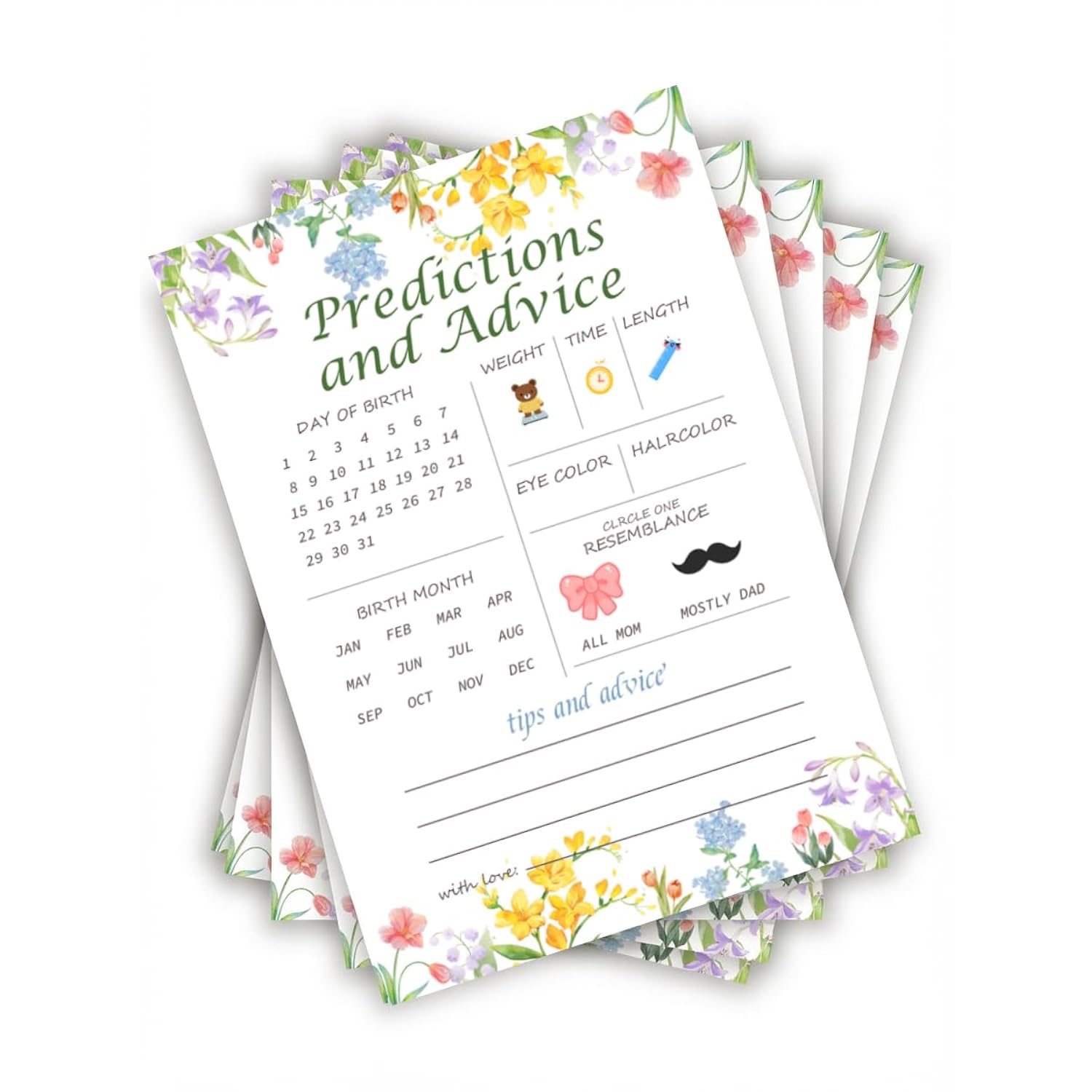 30Pcs Spring Wildflower Baby Shower Games, Baby In Bloom Predictions And Advice Game, Gender Reveal Game, Floral Baby Shower Decorations