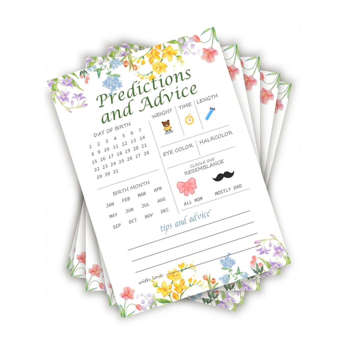 30Pcs Spring Wildflower Baby Shower Games, Baby In Bloom Predictions And Advice Game, Gender Reveal Game, Floral Baby Shower Decorations
