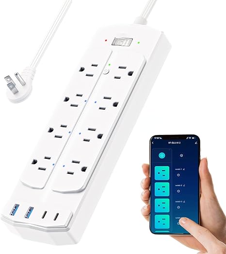 Smart Power Strip 6 Outlets 4 USB Ports 5FT Flat Plug Alexa Google Home