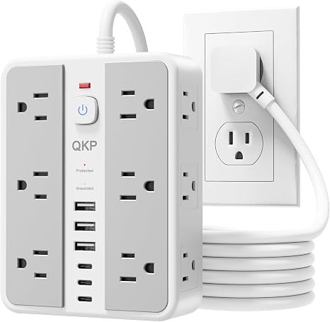 Surge Protector Power Strip 12 Outlets 6 USB Ports 3 USB C 2400J 6FT Flat Plug Extension Cord