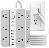 Surge Protector Power Strip 12 Outlets 6 USB Ports 3 USB C 2400J 6FT Flat Plug Extension Cord