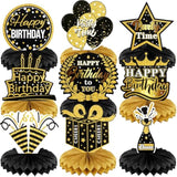 9 Pcs Happy Birthday Party Table Decorations | Black And Gold Birthday Center Pieces For Table | Birthday Honeycomb Table Centerpieces | Reusable Birthday Table Toppers For Girls Boys Women Men