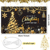 Merry Christmas Party Backdrop 72.8x43.3in Black & Gold Banner