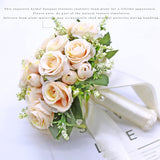 Wedding Bouquets For Bride Bridesmaid Bouquet Champagne Artificial Roses For Wedding Church Home Decoration, Gifts