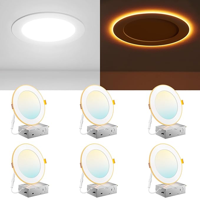 6 Pack 6 Inch LED Recessed Lights with Night Light 5CCT Dimmable Canless Downlights