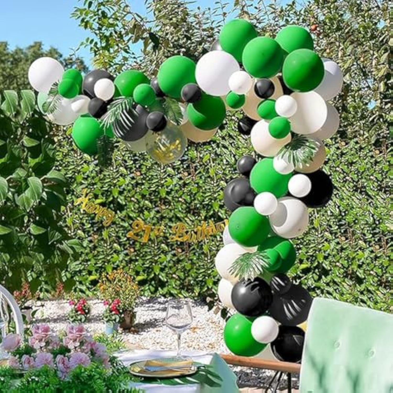 Green And Black Balloons, 50Pcs 12 Inch Green White Black Birthday Balloons, Green Confetti Balloons White Latex Balloons For Boys Kids Video Game Football Theme Party Baby Shower Supplies