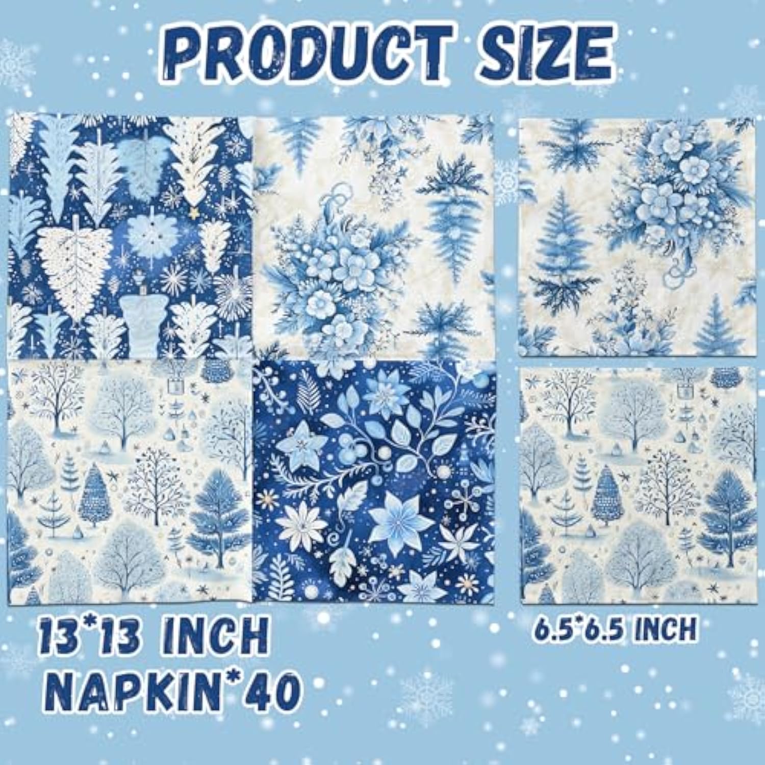 40Pcs Winter Napkins Decorations,Blue Winter Christmas Napkins,Christmas Tree Xmas Reindeer Napkin For Winter Holiday Party Xmas Birthday Party Supplies