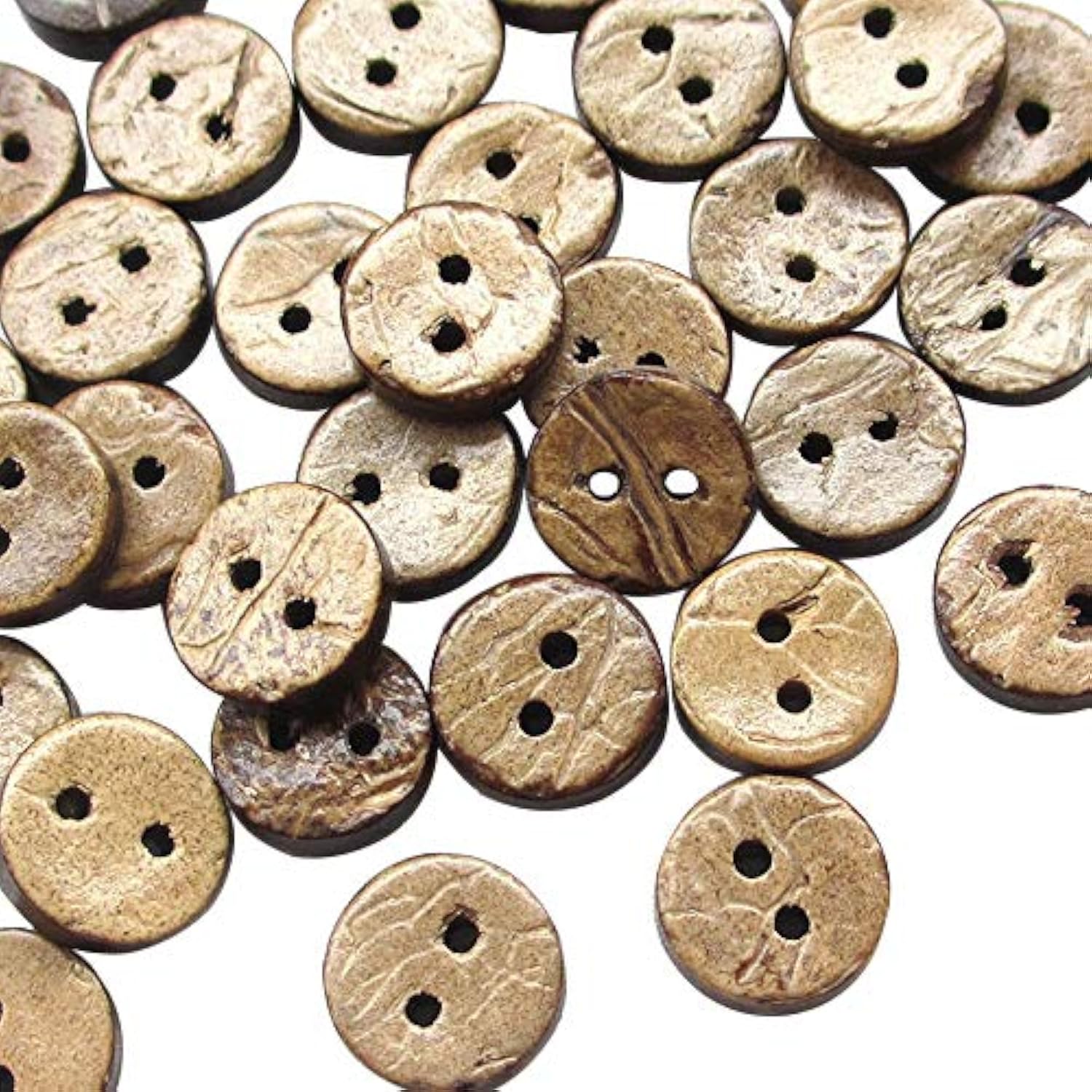 100Pcs 3/8"(10Mm) Brown Natural Coconut Coco Button 2 Holes Craft Clot