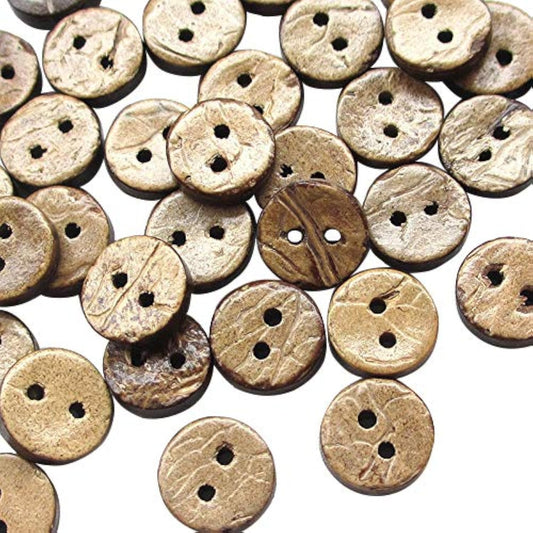 100Pcs 3/8"(10Mm) Brown Natural Coconut Coco Button 2 Holes Craft Clot