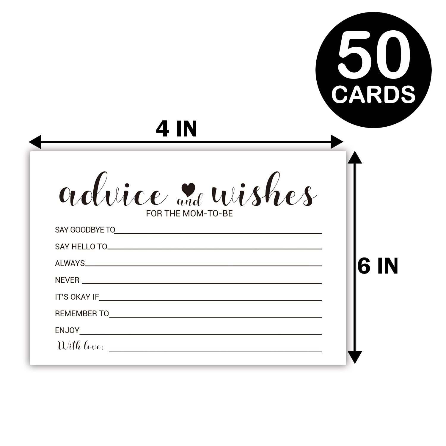 50 Advice And Wishes Cards For The Parents-To-Be -New Parent Advice Cards For Baby Shower Game Activities Ideas, Fun Baby Shower Game Simple New Mom And Dad Large Keepsake,4 X 6 Inches.