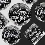 200Pcs Happy New Year Party Decorations Black And Silver Plates And Napkins Disposable Black Silver Glitter Tableware Sets For New Years Eve 2026 Holiday Festive Party Supplies Serves 50