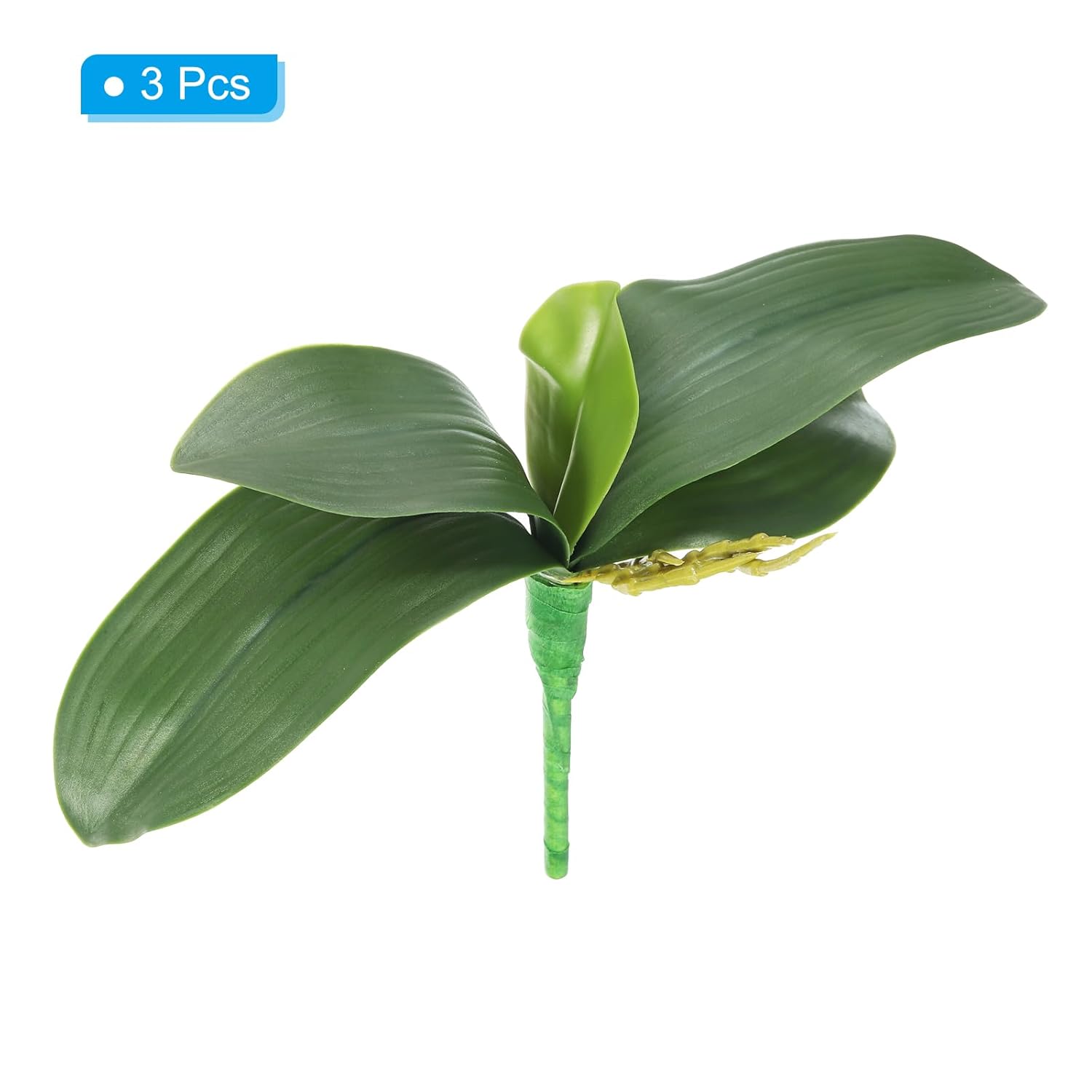 Orchid Leaves 10.63 Inch, 3 Pcs Small Artificial Faux Phalaenopsis Foliage Real Latex Touch Green Plant 5 Leaves With Stems For Home Flowers Pot Decor, Green