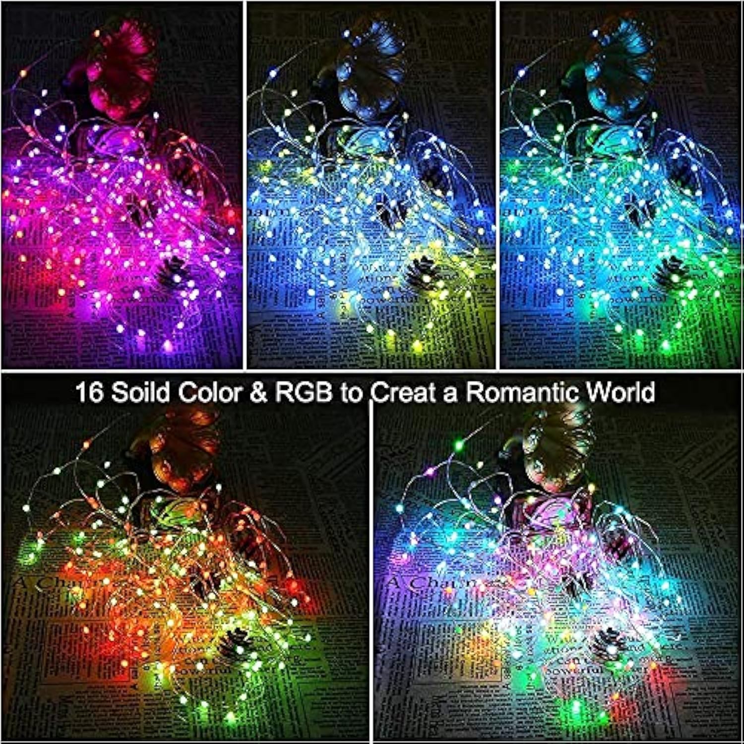 Fairy String Lights Battery Operated 16 Colors Changing Sliver Wire Lights 2 Ps 16.5 Ft 50 Led, Larger Rgb Bright Lights