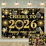Cheers to 2026 Black Gold New Year Backdrop 7x5 ft for Party Photo Decor
