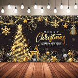 Merry Christmas Party Backdrop 72.8x43.3in Black & Gold Banner