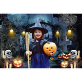 Halloween Backdrop 7x5ft Graveyard Gate Skeleton Pumpkin Full Moon Cemetery Banner Party Decoration
