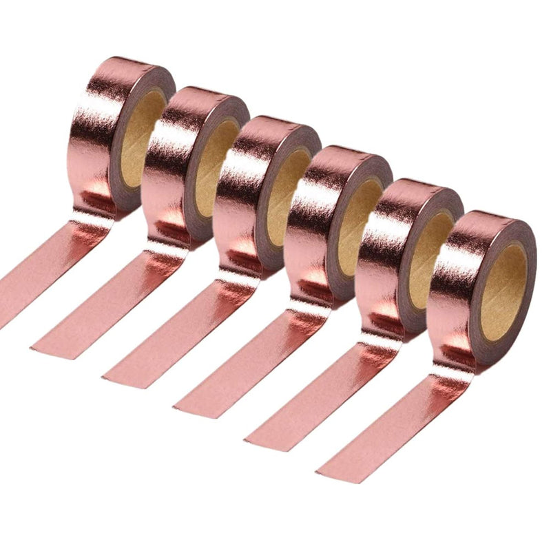 6 Rolls Solid Rose Gold Foil Washi Tape Set 15Mm X 10M Length Gilding