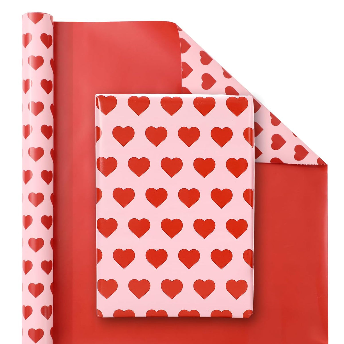 Valentine'S Day Wrapping Paper -Mini Roll- 17In X 32.8Ft Red Pink Love Heart Wrap Paper Double Printed Art Craft Paper For Wedding Birthday Anniversary Party Packaging Supplies
