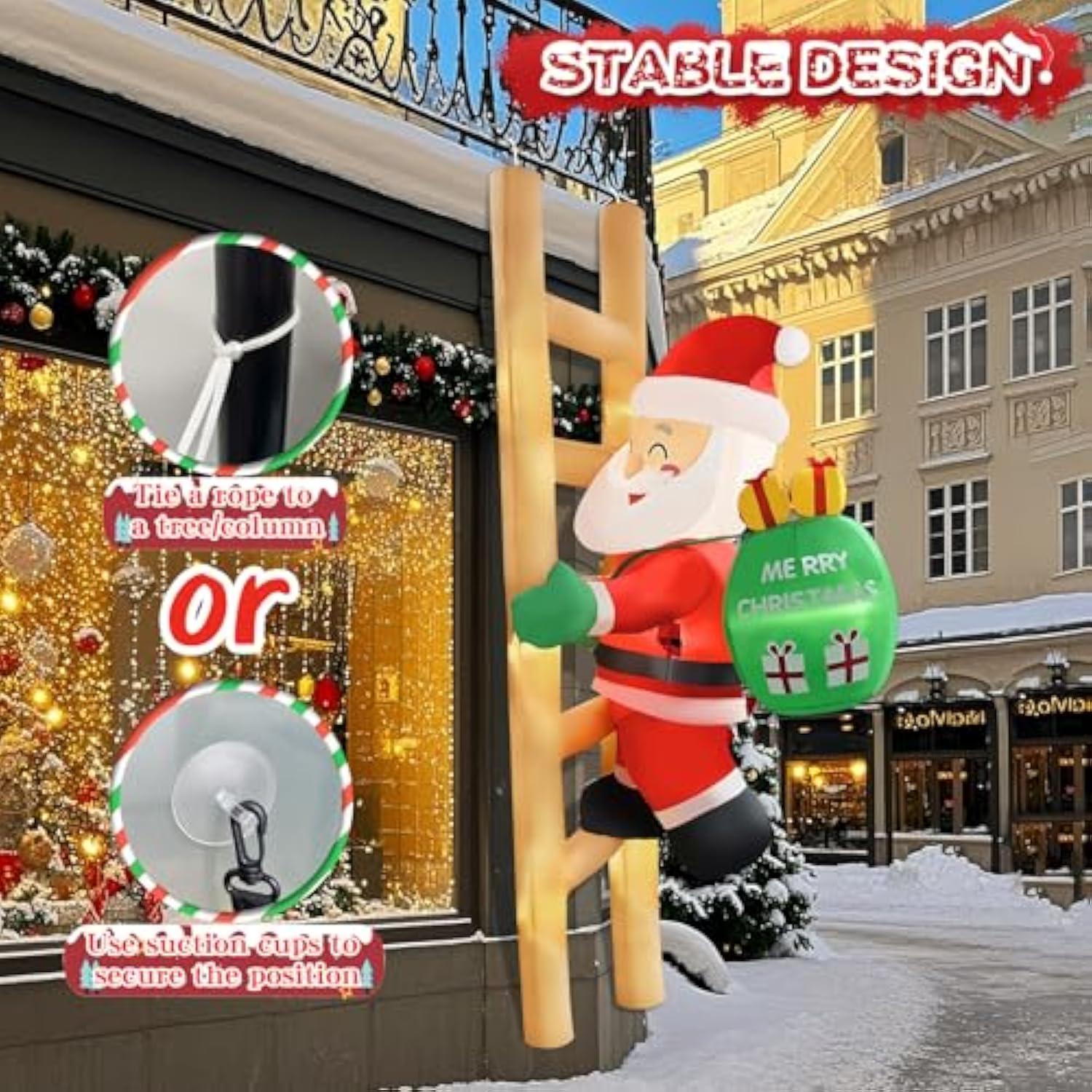 2025 Hanging Christmas Inflatable Santa 8Ft Climbing Santa Claus With Gift Bag Inflatables Christmas Outdoor Decoration