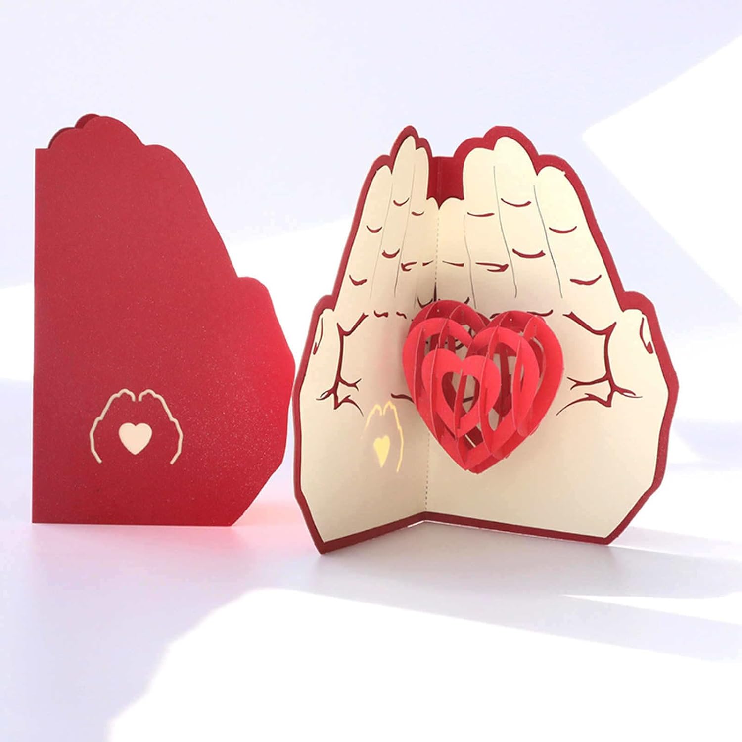 Mother'S Day Card 3D Pop Up With Hands Holding Heart - Luxury Unique Handmade Greeting Card For Mom, Grandma, Stepmom, Wife- Red Heart Shape Touching Keepsake Gift With Envelope & Poem Insert