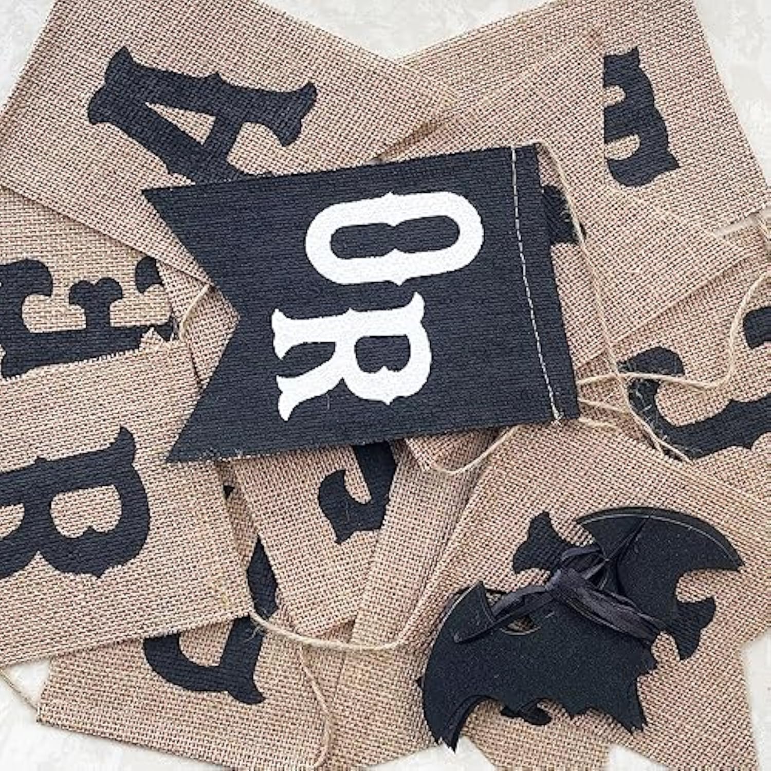 Unwish Trick or Treat Burlap Banner - Glitter Bat Garland for Halloween Mantel & Wall Decor