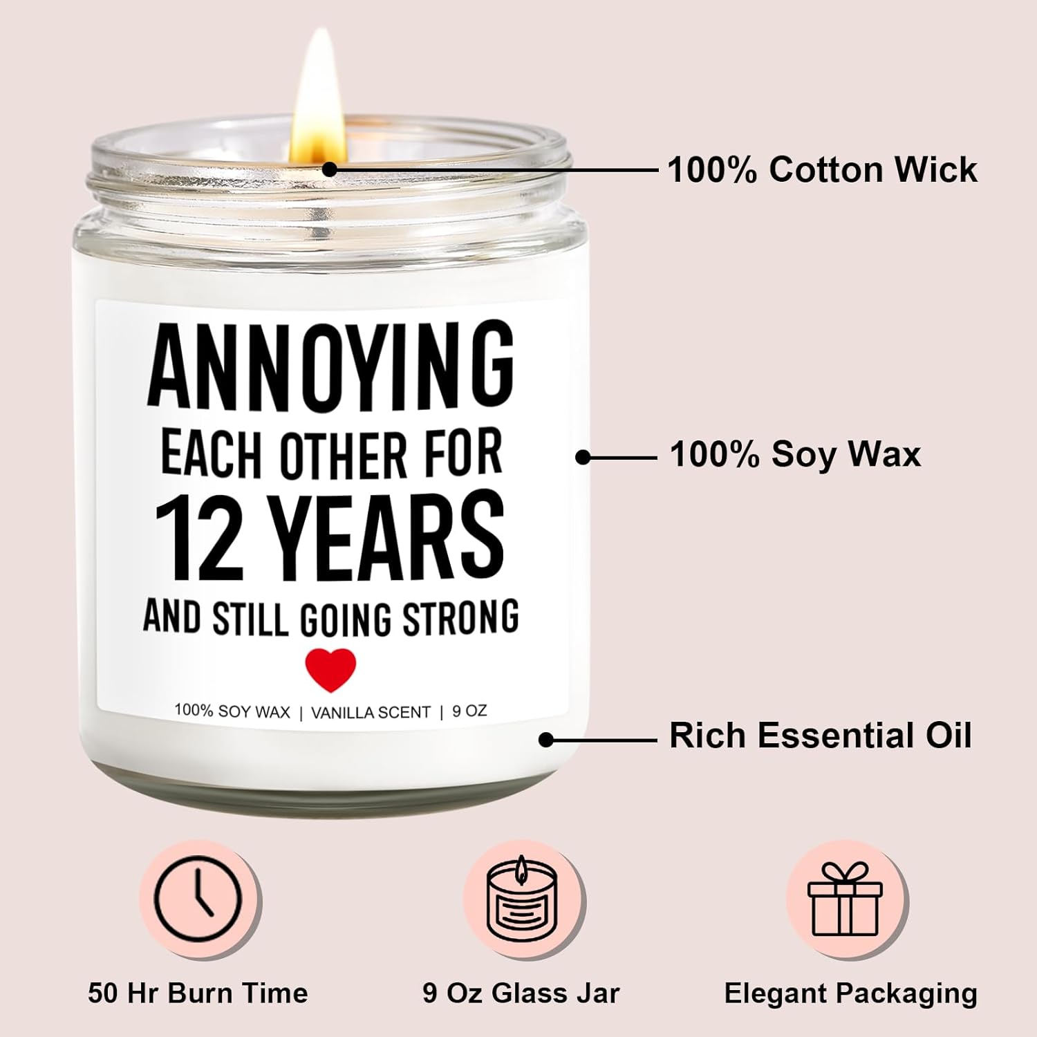 Funny Scented Candle, 12 Year Anniversary, Gifts For Him, Her, 12Th Anniversary, Gifts For Men, Women, Husband, Wife, Couple - 12 Year Wedding Anniv. Silk Or Linen Presents - 9 Oz