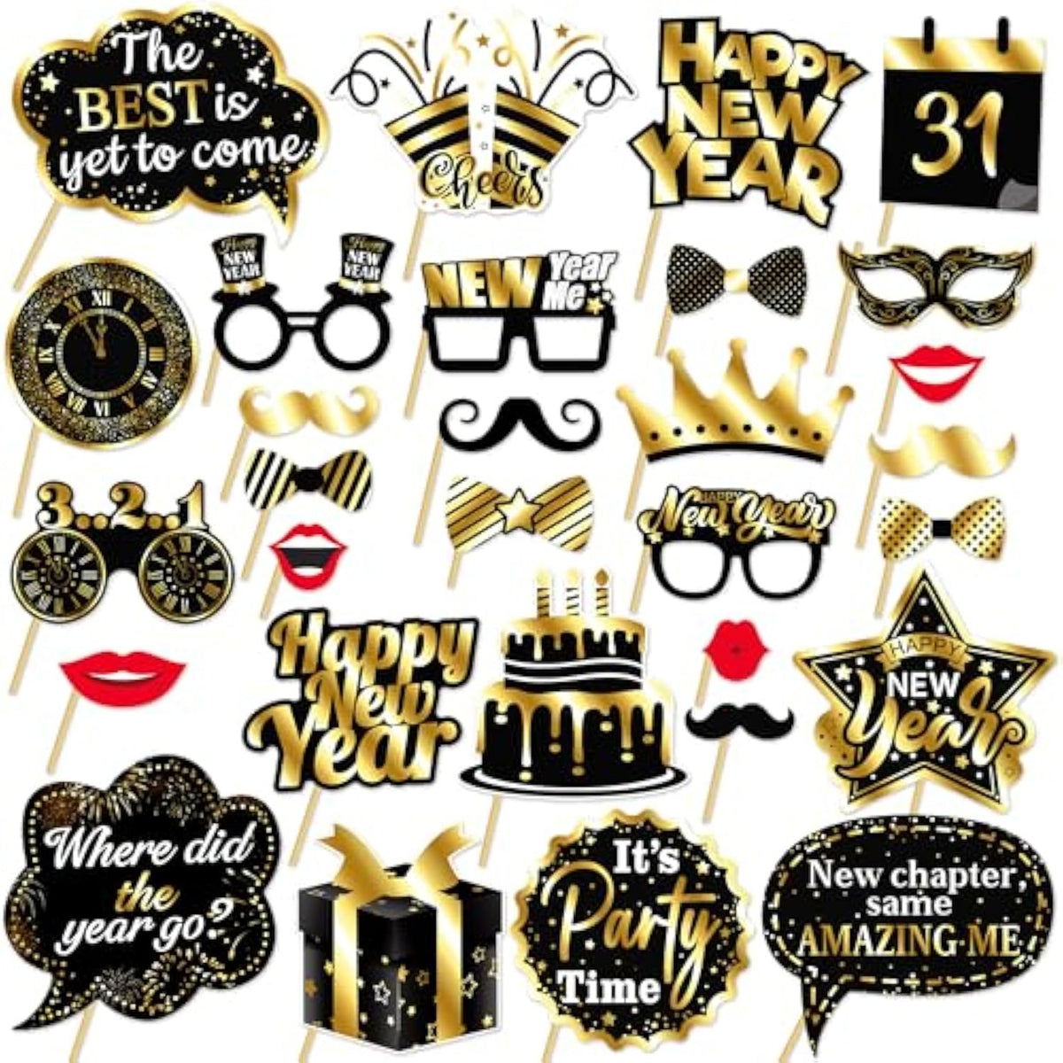 33 Pcs Happy New Year 2026 Photo Booth Props Party Supplies