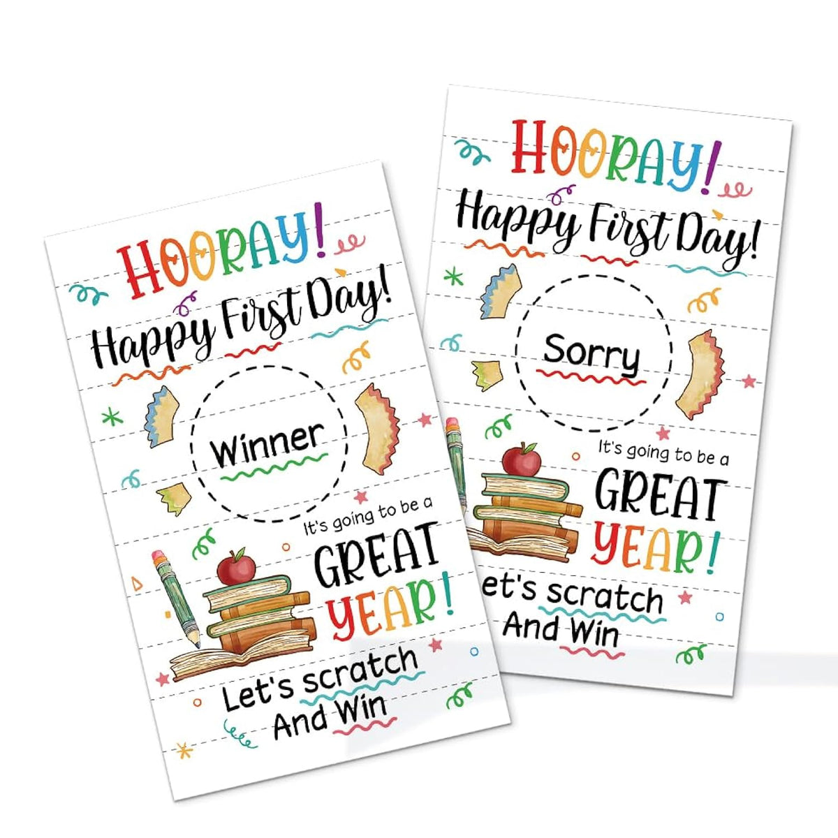 50Pcs Hooray Happy First Day Scratch Card, Funny New Year Scratch Off Game For Group Activity, New Year Raffle Tickets Party Supplies, Lottery Game Student Friends Gathering For Reading Lover