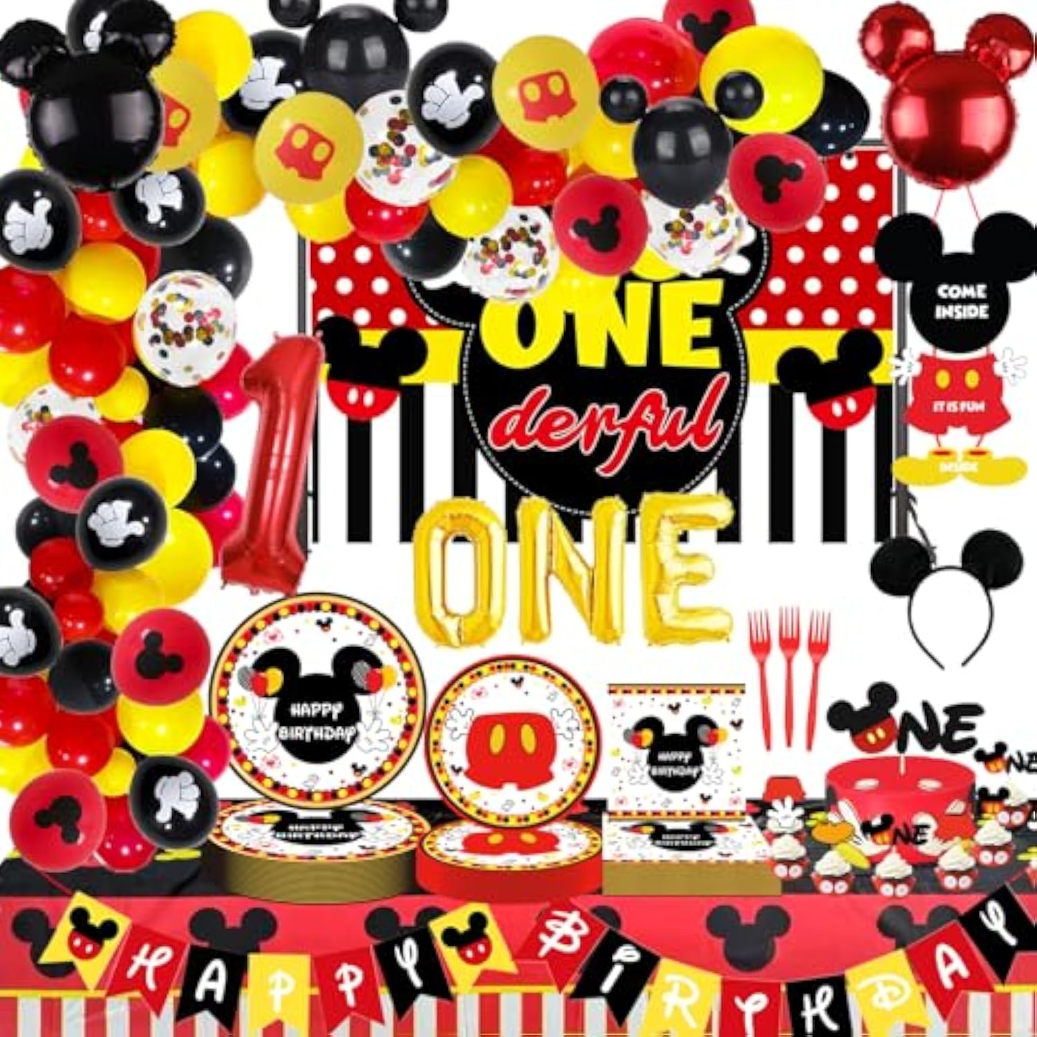 Mickey 1st Birthday Decorations Boys One Banner Balloons Red Party Supplies
