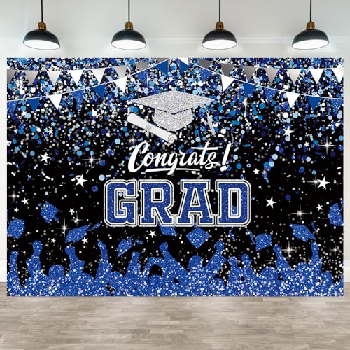 7x5ft 2026 Graduation Backdrop for Photography Class of 2026 Blue Congrats Grad Photo Background Prom Party Banner Decorations
