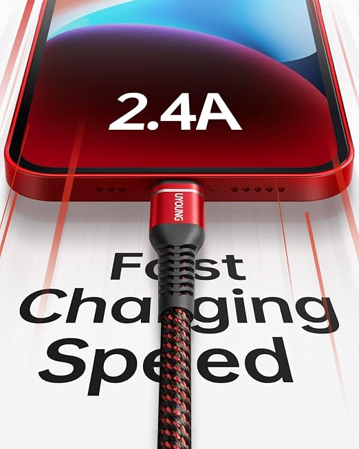 3 Pack 6FT MFi Certified USB to Lightning Cable Nylon Braided Fast Charging Cord Red