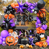 157Pcs Halloween Balloon Arch Kit - Eyes, Spider, Bat, Ghost, Pumpkin & Black, Purple, Orange