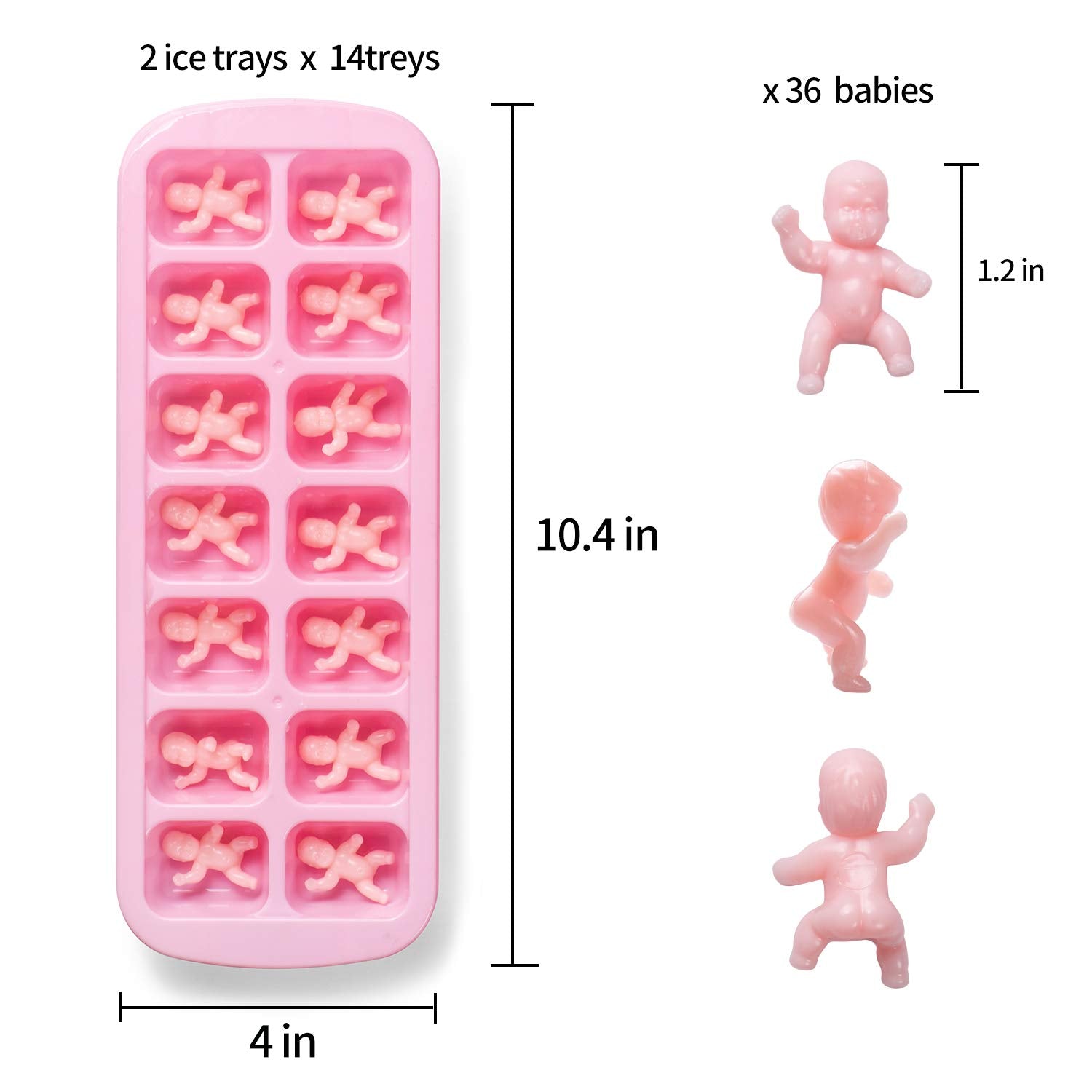Juxinda My Water Broke Baby Shower Game - 36 1.2 Inch Tiny Plastic Babies, 2 Ice Cube Trays For Baby Shower Ice Cube Games (White)