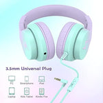 Kids Wired Headphones, 85/94dB Limit, Foldable, Mic, Gradient Purple