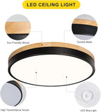 11.81 Inch Wood Black LED Ceiling Light Low Profile Flush Mount Fixture