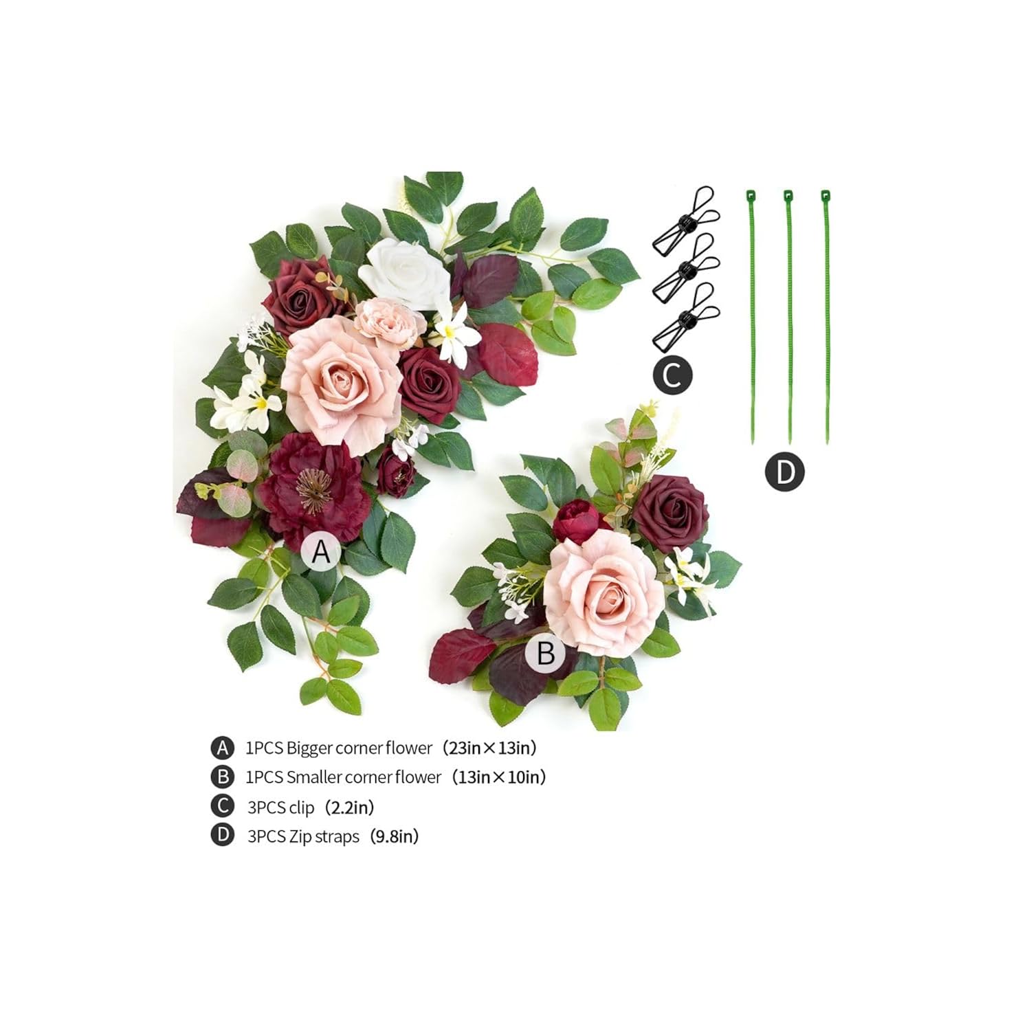 Wedding Decor (Pack Of 2) Welcome Sign Flower Backdrop Garland For Ceremony Reception Wall Easel Home Decoration Entryway Faux Outdoor Board Head Table Decor (Burgundy & Dusty Rose)