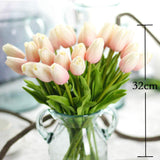 30Pcs Artificial Tulips Flowers Real Touch Pink Tulips Fake Holland Pu Tulip Bouquet Latex Flowers For Wedding Party Office Home Kitchen Decoration (Light Pink)