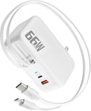 66W Retractable Wall Charger 4 in 1 USB C Lightning Fast Charging Block