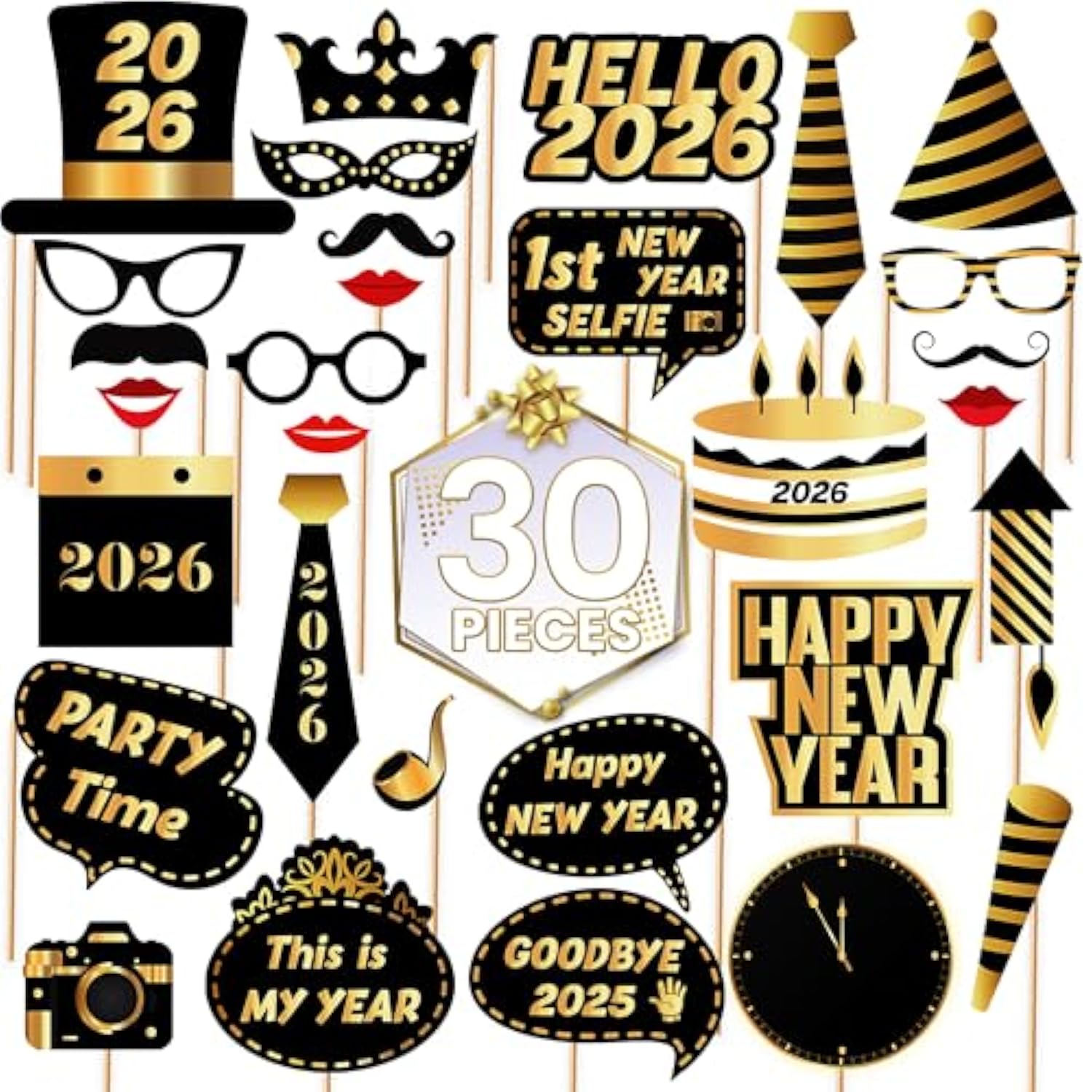 30pc New Year’s Eve 2026 Photo Booth Props Party Decorations