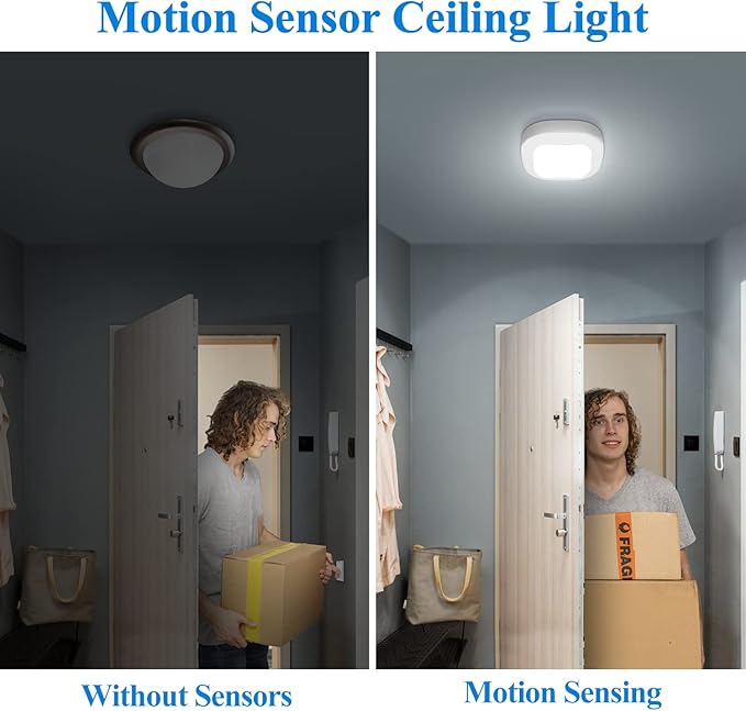 2 Pack Motion Sensor Closet Lights Battery Operated Wireless LED Ceiling Fixtures