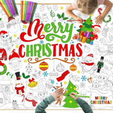 Merry Christmas Coloring Poster With 24 Pcs Paint Pens,Xmas Holiday Jumbo Paper Coloring Banner,Christmas Paper Coloring Tablecloth Christmas Party Favors Kids Holiday Activities